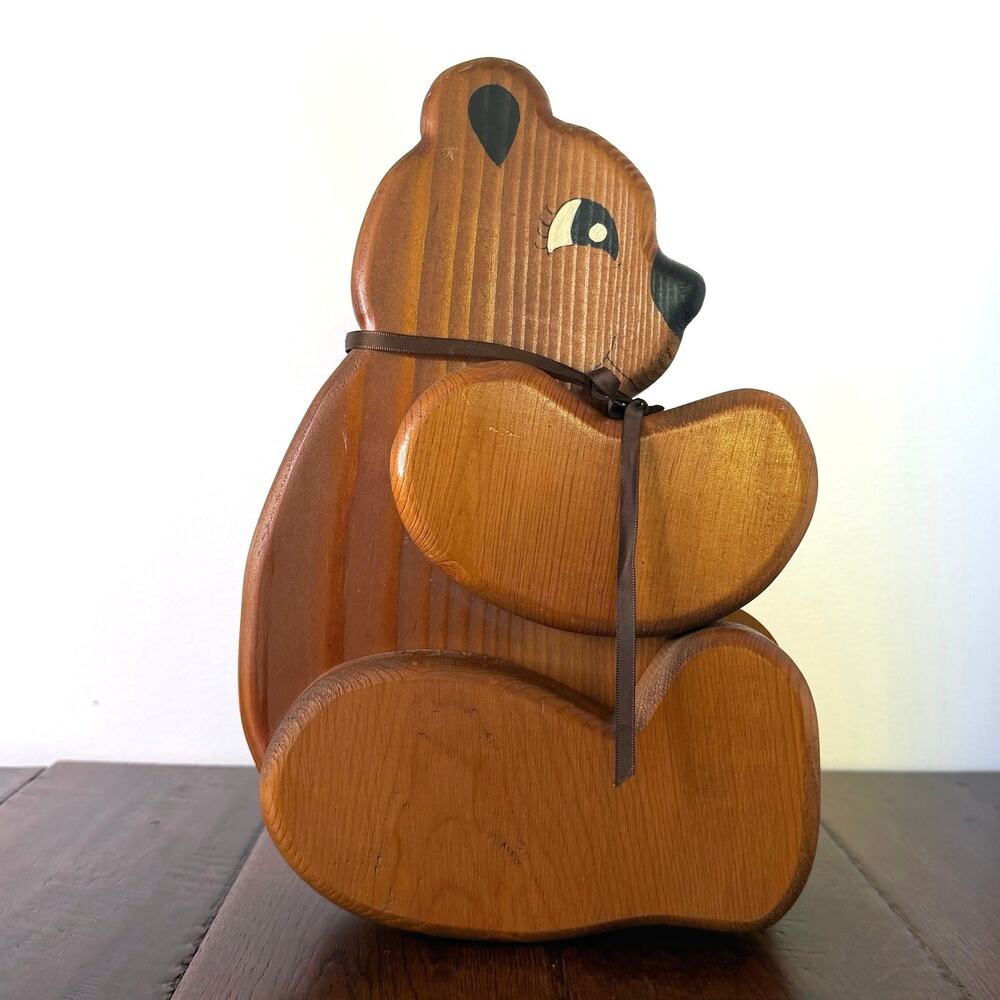 Vintage Wooden Bear Shelf Sitter Decor with Moveable Arms & Legs